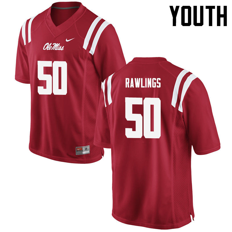 Youth Ole Miss Rebels #50 Sean Rawlings College Football Jerseys-Red